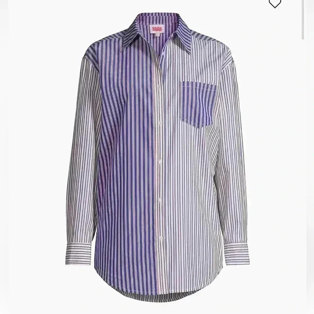 NWT Solid & Striped Oxford Colorblocked Cotton Button-Front Tunic Shirt M